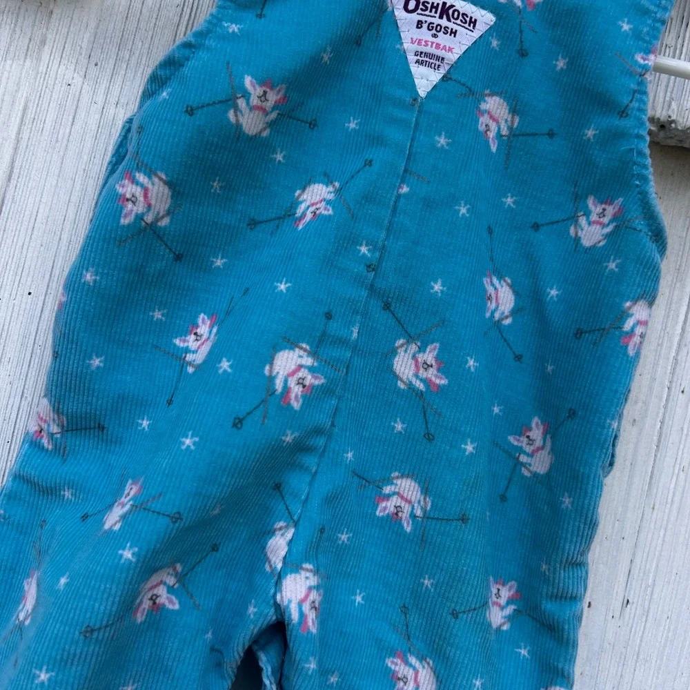 Vintage OshKosh B'gosh Baby Teal Bunny Corduroy Overalls Size 3/6‎ Months